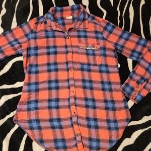 Hollister Red and Blue Plaid Button-Up Shirt